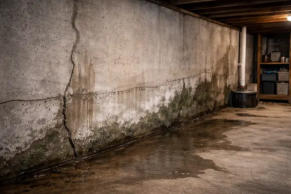 image showing wet basement walls and mold growth