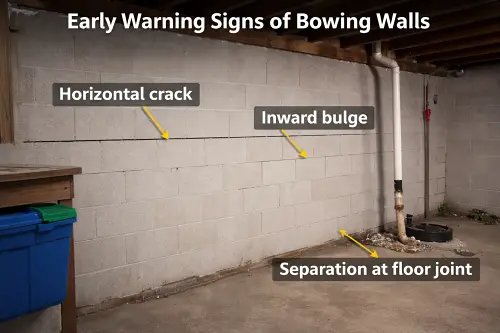 illustration showing early warning signs of bowing walls