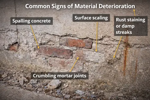 illustration showing common foundation signs of material deterioration