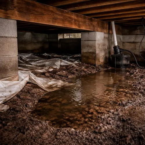 Damp crawl space with standing water