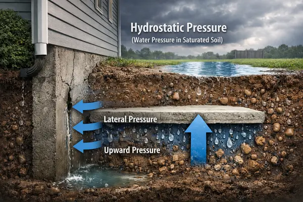 Illustration showing hydrostatic pressure and foundation stress