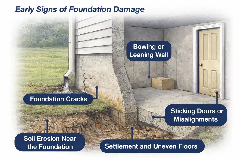 illustration showing signs of foundation damage