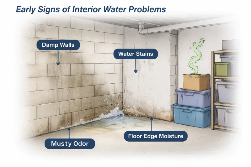 illustration showing signs of interior water problems