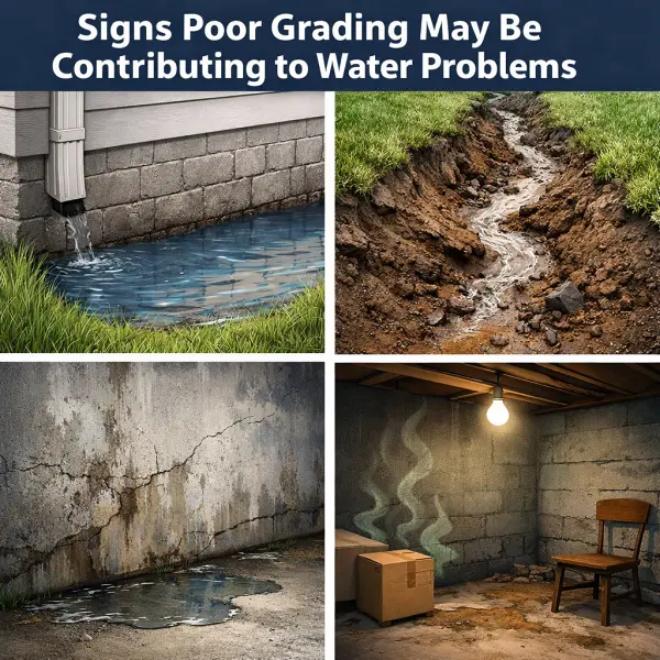 Illustration showing signs of poor exterior grading