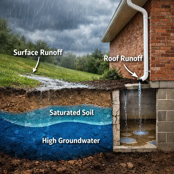 illustration showing water flow and foundation issues