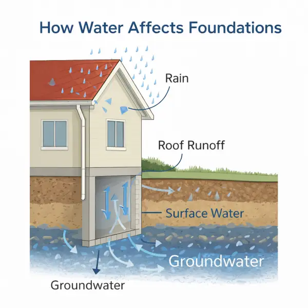 Illustration showing how water affects foundations