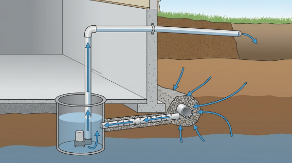 illustration showing where a foundation drains water