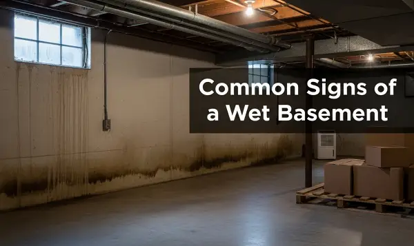 image illustrating the common signs of a wet basement