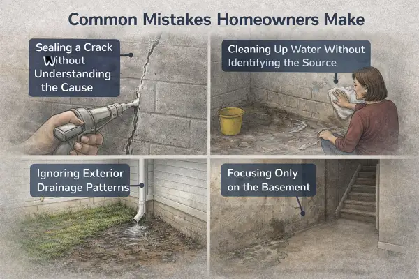 Illustration showing common water related foundation mistakes