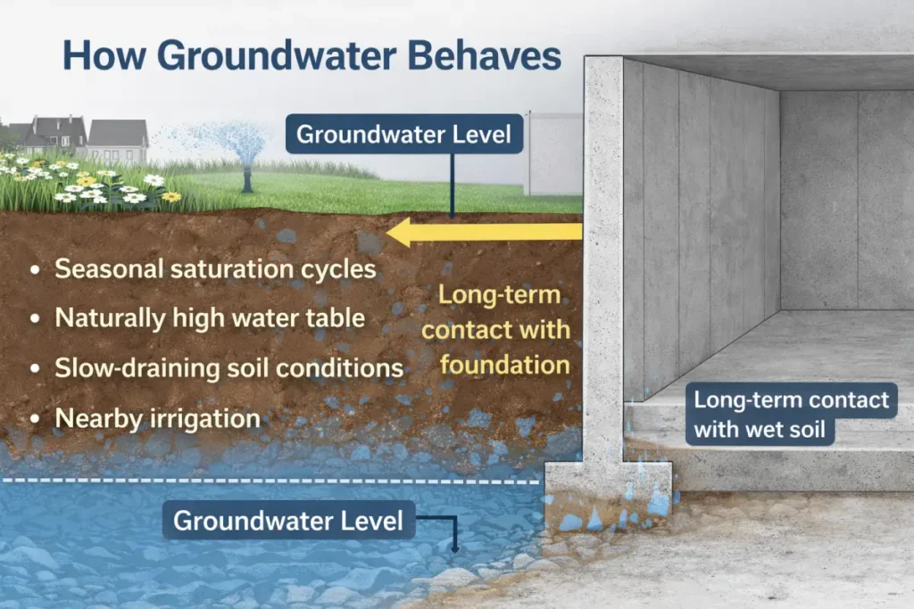 illustration showing ground water effects on house foundation